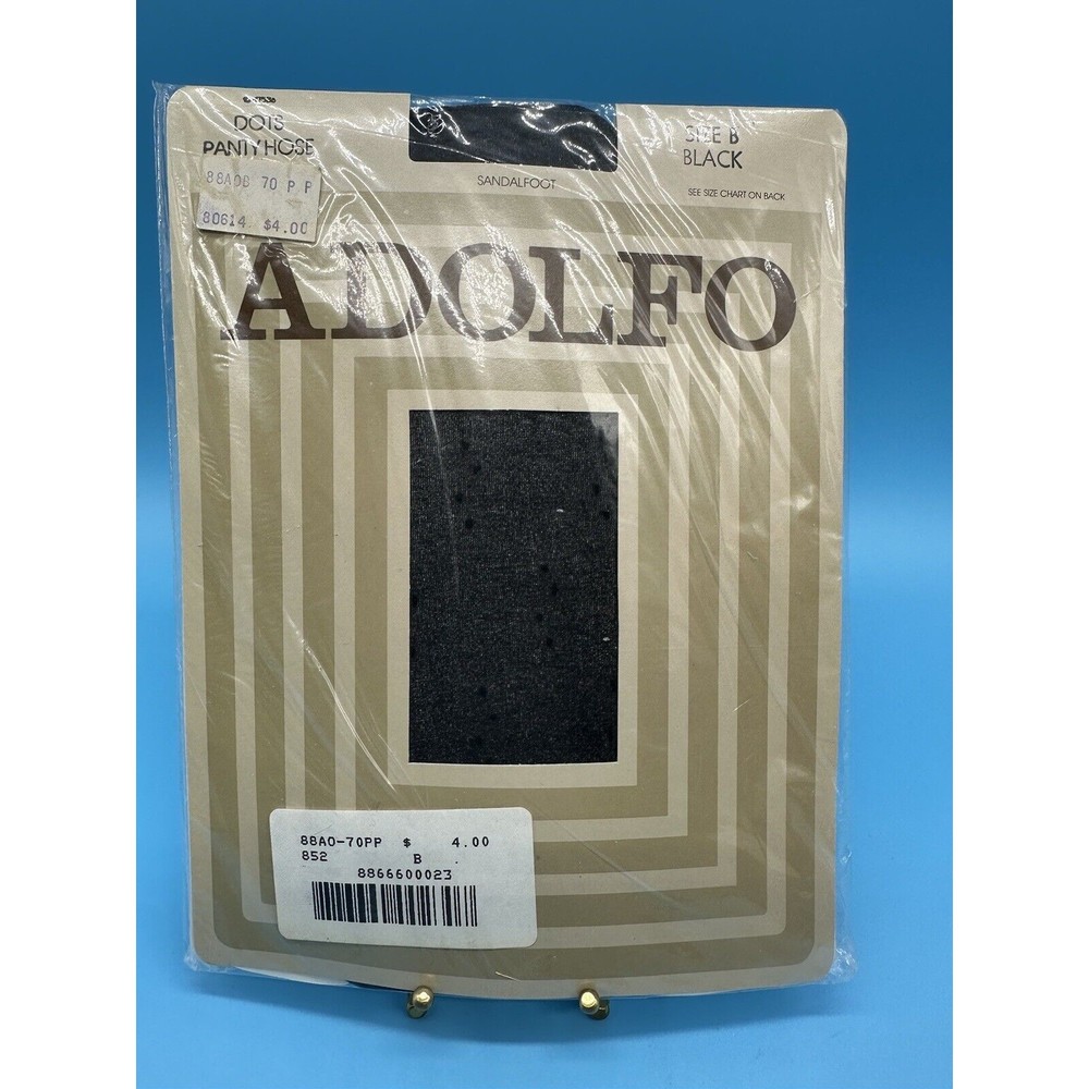 Vintage Adolfo Sandalfoot DOTS Pantyhose Black Size B NOS NIP